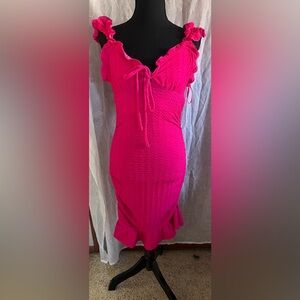 Vibrant Pink Ruffled body con Dress